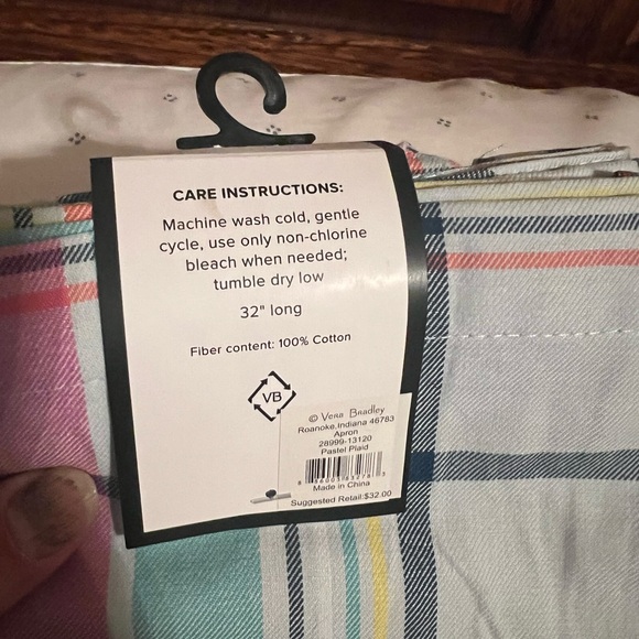 Vera Bradley Pastel Plaid Lightweight 100% Cotton Apron, new with tag - Picture 3 of 6